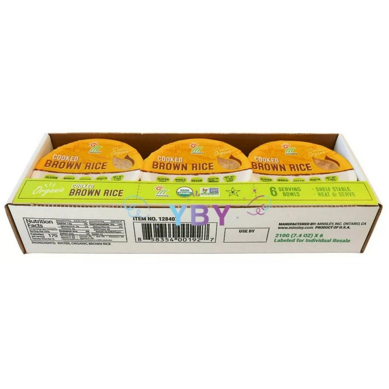 Minsley Organic Cooked Brown Rice Bowls, 7.4 oz., 6-count, Total