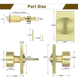 HOSOM Privacy Door Knob, Gold Interior Door Knob with Lock, Rectangle Bedroom Door Knob Handles, Keyless Doorknobs Interior Door Lock for Bedroom, Bathroom