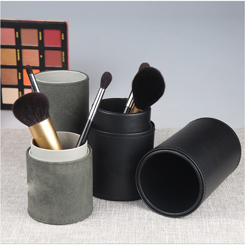 Black PU Leather Makeup Brush Case Holder with Lock Lid