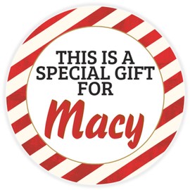This is a Gift for Macy - 3 Pack Circle Stickers 3 Inch - Candy Cane Merry Christmas Gift Tag Present Tree Holiday Custom Name Santa Claus