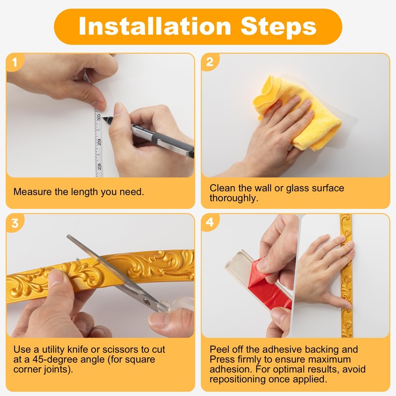 16.4FT x 1.02'' Gold Crown Molding Trim Peel and Stick