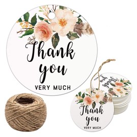 Thank You for Celebrating with Us Tags, 100Pcs Floral Thank You Tags for Wedding Birthday Baby Shower Party Favors, Paper Gift Tags with 100 Feet Jute String