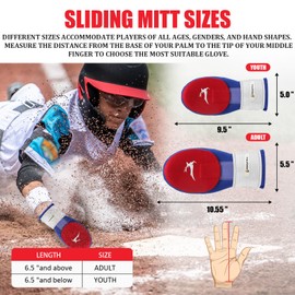 HolyElks Sliding Mitt,Baseball Softball Sliding Glove for Kid Youth Adult - Flexible,Breathable,Durable,Easy to Wear,Ambidextrous (Red and Blue, Youth)