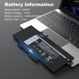68Wh 3HWPP 10X1J 1VY7F Battery for Dell Latitude 5511 5411 5501 5401 5410 5510 E5501 E5411, Precision 3541 3551, Inspiron 7706 2-in-1 7506 2-in-1 7500 2-in-1 Battery, 451-BCMN N2NLL 3YNXM 03HWPP