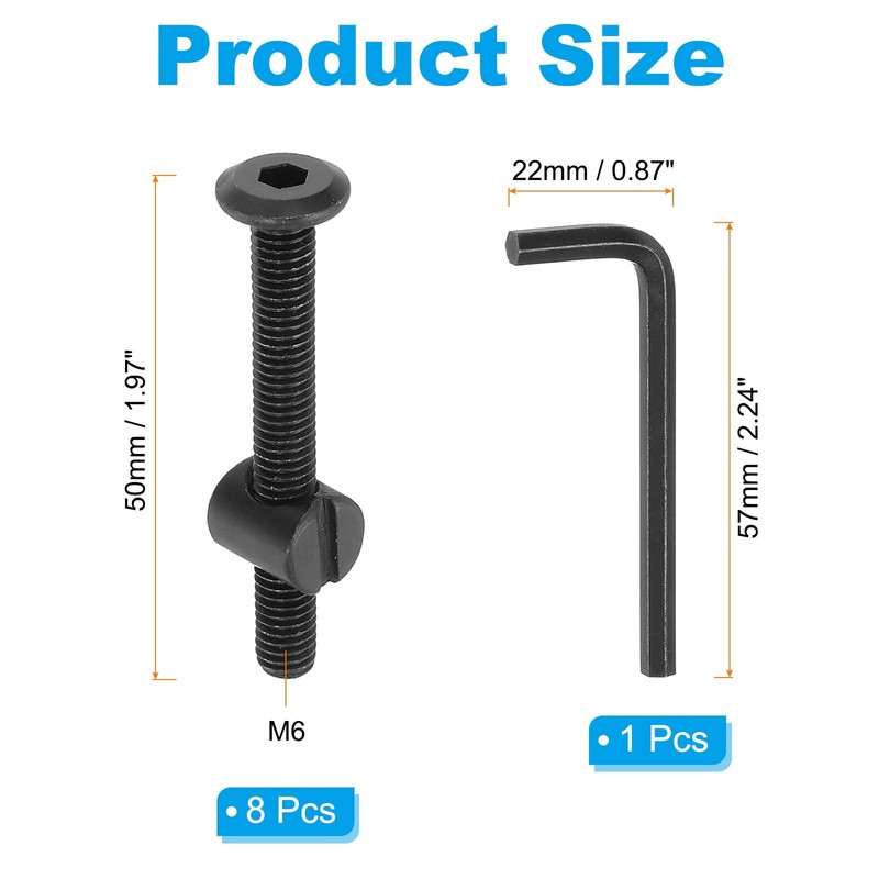 PATIKIL M6 x 50mm Bunk Bed Bolts, 8 Pack Hex