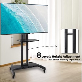 FAHKNS Rolling TV Stand with Adjustable Shelf - Portable Mobile TV Stand for 32-75 Inch TVs， Heavy Duty Base Mobile TV Cart，132 LBS Weight Capacity， Suitable for Living Room/Bedroom/Office