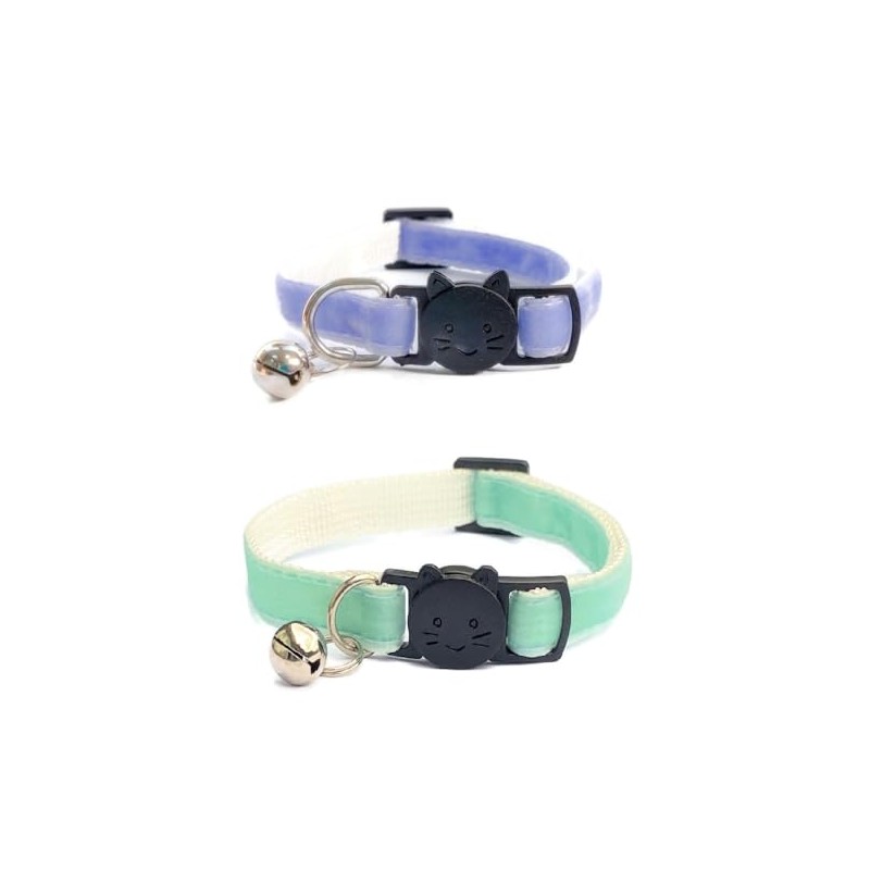 Velvet Cat Collars with Bell. Safe Quick Release Breakaway Buckle