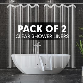 Hereisa [2-Pack Short | 47x64 Inch Clear Plastic Shower Curtain Liners, 3G Lightweight - Crystal Transparency, Waterproof Bathroom & Bathtub Liners, Easy Install