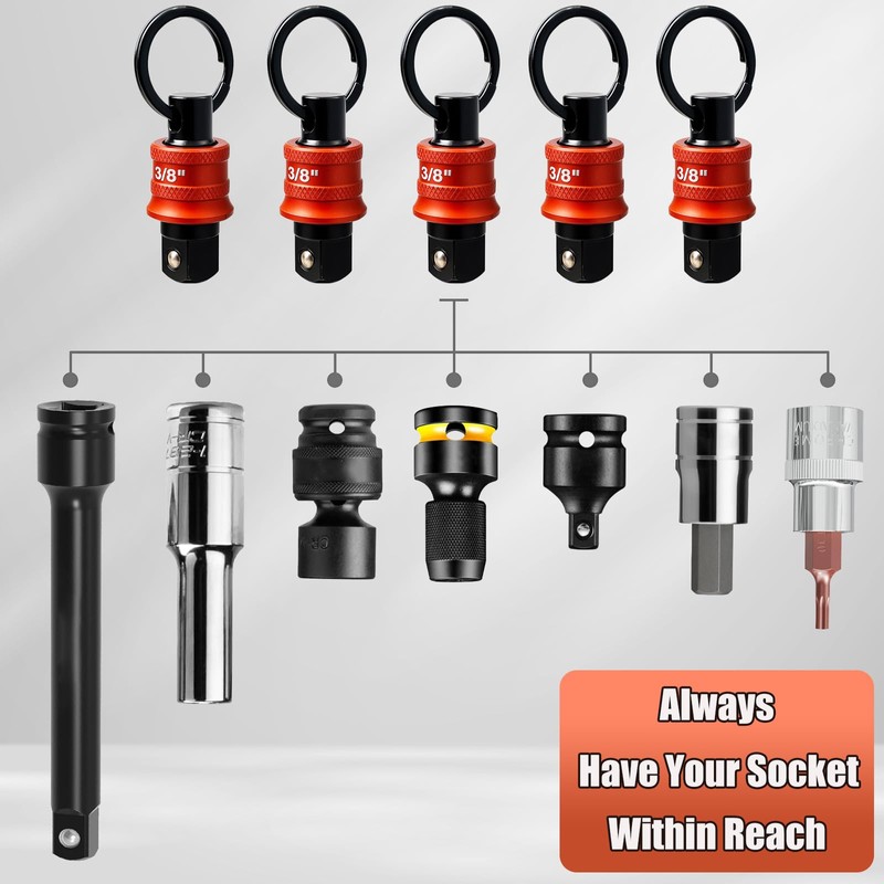 Saipe 5pcs Socket Holder Key Chain, 3/8" Drive Socket Organizer