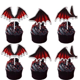 18pcs Red Glitter Dessert Cupcake Topper Pick for Dragon Wings Theme Decor Supplies Men Women Happy Birthday Party Decoration