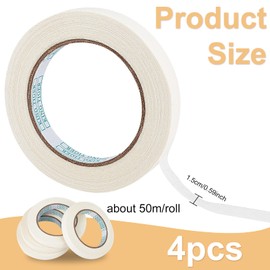 FINGERINSPIRE 4 Rolls of White Artist Tape (Total 200 m Long, 1.5 cm Wide) Artist Tape for General Purposes, Beige Painter Tape for Painting, Labelling, Packaging, Crafts