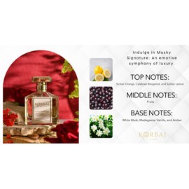 KORBAJ PARFUMS Musky Signature - Arabian Perfume for Women, Eau de Parfum Men with Sicilian Lemon, Bergamot- Patchouli, Jasmine - Sandalwood, Vanilla 100ml