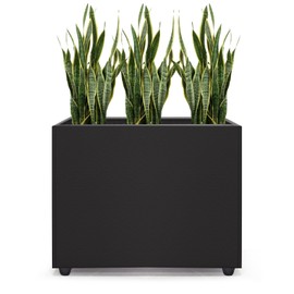 Zezgeuro Planter Box Rectangular Block - 16×12×12IN Galvanized Steel Metal Long Box Planter Easy Installation Modern Outdoor Tall Planters All-Weather Use with Drainage Holes for Patio/Porch(Black)