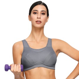 Deyllo Women's Sports Bra Strong Hold Large Sizes Sports Bra for Fitness Running Yoga, gray