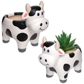 Baker Ross Cow Customisable Ceramic Flower Pots (Pack of 2) Creative Art and Craft Supplies for Kids for Crafts, Personalise and Decorate, Medium