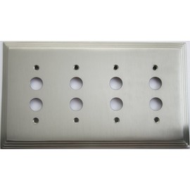 Satin Nickel Deco Step Style 4 Gang Push Button Switch Wall Plate
