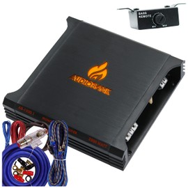 Audiobank AB1500.1 Monoblock 2500 Watt 2 Ohm A/B Class Car Audio Stereo BASS Amplifier with Bass Control, Bridgeable, LED Indicator with 4 Gauge Installation Kit Blue Bundle