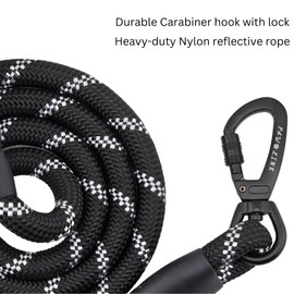PawLink, 6FT Strong Heavy Duty Dog Leash with Padded Handle, Highly Reflective Nylon Threads and Carabiner Hook for Small, Medium & Large Dogs - 6 ft Long 1/2 inch Diameter (Black)