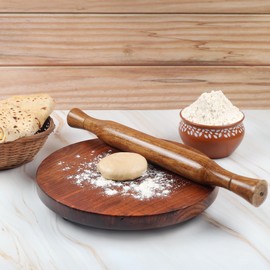 CRAFTONE Wooden Chakla Belan Set – 10 Inch, Round Rolling Pin & Board, Wooden Rolling Board Perfect for Making Chapati, Roti, Paratha, Pizza, Pastry and Flatbread