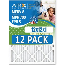 12x12x1 Air Filter MERV 8 Rating, 12 Pack of Furnace Filters Comparable to MPR 700 & FPR 5 - Made in USA by AIRX FILTERS WICKED CLEAN AIR.