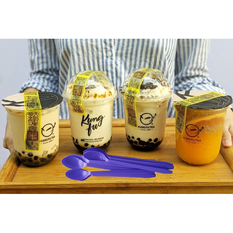 Gmark 50pc 7.5" Plastic Purple Spoons, Ice Cream Spoons Dessert