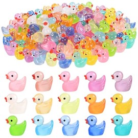 CozyWhimsy Luminous Mini Resin Ducks, 15 Colors, 300 Pack Tiny Duckies, 0.6 x 0.6 x 0.4 inches (300 Pieces)