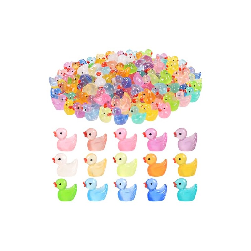 CozyWhimsy Luminous Mini Resin Ducks, 15 Colors, 300 Pack Tiny