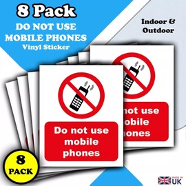 Generic 8-Pack Do Not Use Mobile Phones Sticker Signs, 110x90mm, Waterproof, UV-Resistant, Red & White, Cautionary Vinyl Stickers