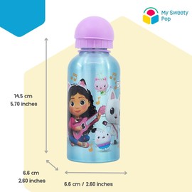 My sweety pop - Gabby's Dollhouse Aluminium Children's Drinking Bottle Nursery School Holiday Meal 17.5 cm - 400 ml Hydration Gift Idea Purple Blue