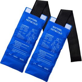 2 Compresas de Gel Frio Caliente Grandes, Compresas Frio y Calor de 44x17cm con Banda Ajustable, Bolsa de Hielo en Gel Frio y Calor para Alivio de Dolor en Muscular, Articulaciones y Lesiones, Fisioterapia en Frio