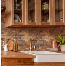 20-Pack Peel and Stick Tile Backsplash 12"X12" PVC Wall Tiles, Stick on Backsplash for Kitchen, Bathroom Tile, Fireplace Décor, Laundry Table, Stair Decals in Copper Metal