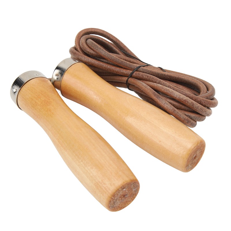 Jump Rope Cowhide Wooden Handle Portable Highly Effective Skipping Rope