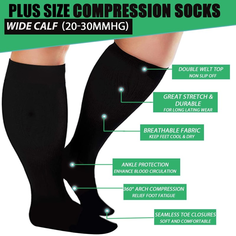 3 Pairs Plus Size Compression Socks for Women and Men