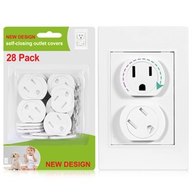 Outlet Covers (28 Pack) Self-Closing Child Proof Socket Covers 3-Prong Swivel Outlet Plug Covers Upgraded Adhesive Installation Comes with Extra Sticker Electrical Outlet Protectors for Baby