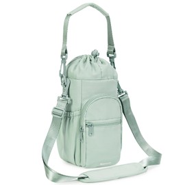 Water Bottle Carrier Bag 32oz 40oz Insulated Water Bottle Pouch Holder with Adjustable Shoulder Strap 2 Pocket Water Bottle Sling Sleeve Bag for Walking Hiking, Matching Green