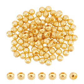 UNICRAFTALE Approximately 100pcs Round Beads Diameter 4mm Spacer Beads Round Beads Texture Rondelle Beads Round Gold Hole Beads 304 Stainless Steel Beads Round Beads Metal Beads Metal Beads DIY