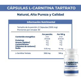 Carnitina Quemador de Grasa 1200 Mg 60 Cpsulas Termognicas l Suplemento Alimenticio 100 Puro Ingredientes Naturales, Sin Aditivos  Energa,...         