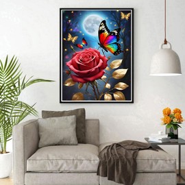 DPHERO DIY Roses Diamond Painting Kits for Adults,5D Butterfly Diamond Art Kits for Beginners,Round Full Drill Moon Diamond Painting Art,DIY Painting by Numbers Diamond Art Painting 12x16 inch