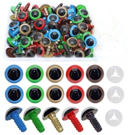 BESTCYC 1Box(100Pcs) 15mm Plastic Safety Eyes 5Colors Stuffed Animal Eyes Craft Eyes with Washers for DIY Amigurumi Stuffed Animal, Toy, Doll DIY Making Supplies (Brown/Blue/Green/red/Gold)