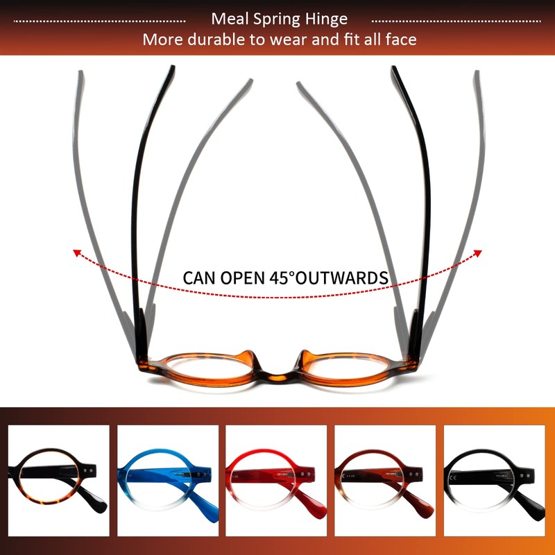 JOSCHOO 5 Pack Retro Round Reading Glasses Mini Small Comfortable