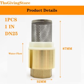 New 1" DN25 Female Thread Bottom Valve, Brass one-Way Check Valve, Water Pump Foot Valve with Filter 1PCS