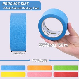 Oleitodh 6 Rolls Colored Masking Tape-1 inch x 330 Yards Painters Tape, Rainbow Colors Rolls Bulk Kids Colorful Paper Marking Tape Decorative Arts Crafts Labeling DIY School Classroom Supplies