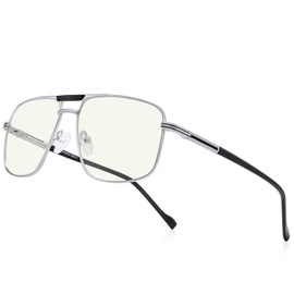 RB.Pilot Reading Glasses for Men Square Double Bridge Blue Light Blocking Computer Readers (silver, 1.50)