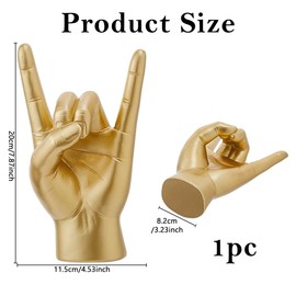 DICOSMETIC Gold Hand Sculpture I Love You Hand Statue Rock and Roll Desk Decor ASL Hands Sign Sculpture Resin Shelf Decoration Ring Display Stand for Home Decor Living Room Office Desk
