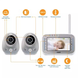 VTech VM342-2 Video Baby Monitor with 170-Degree Wide-Angle Lens for Panoramic V