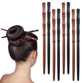 8 Piece Retro Wooden Hair Sticks Set (2 Colours), Bamboo Shape, Hair Holder for Women, Hair Pins for Bun