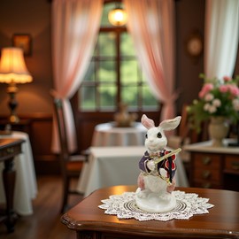 FJ FENGZHIJIE Hand-Painted Rabbit Trinket Box Golden Hinged Jewelry Box with Violin Rabbit Figurine, Cute Bunny Keepsake, Home Decor & Unique Gift for Women, Rabbit Lovers & Musicians