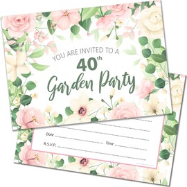 Olivia Samuel 20 x 40th Garden Party Invitations – Ready to Write with Envelopes – Ideal for summer birthday, anniversary or any 40th year celebration – Designed and Printed in the UK