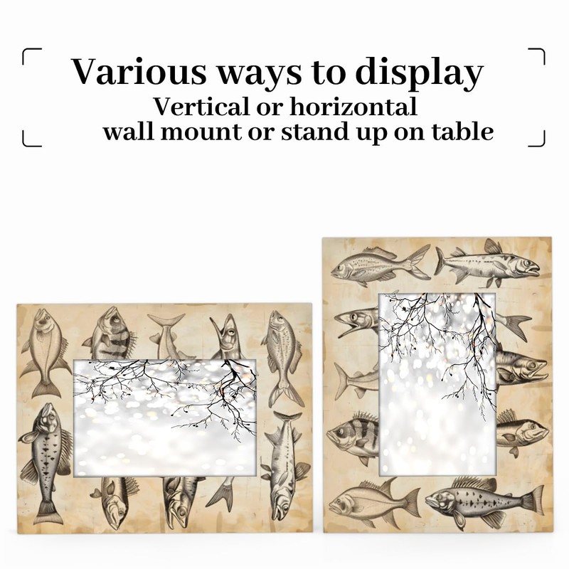 Mintoprints Vintage Fish 5x7 Picture Frame, Fishes Drawing Display Picture