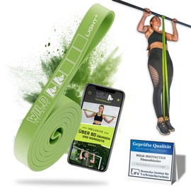 Wild Instincts Pull Up Band Light+ 2.2 cm / Band for Pull-Ups, Fitness Bands Set/Resistance Bands Set/Elastic Band Sport/Resistance Bands for Crossfit & Stretching + Bag + Training WebApp